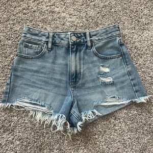 Pacsun Medium Indigo Ripped Zip Fly High Waisted Denim Festival Shorts Size 24